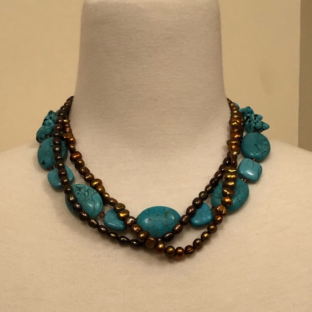 Turquoise Brown Choker Beaded Necklace